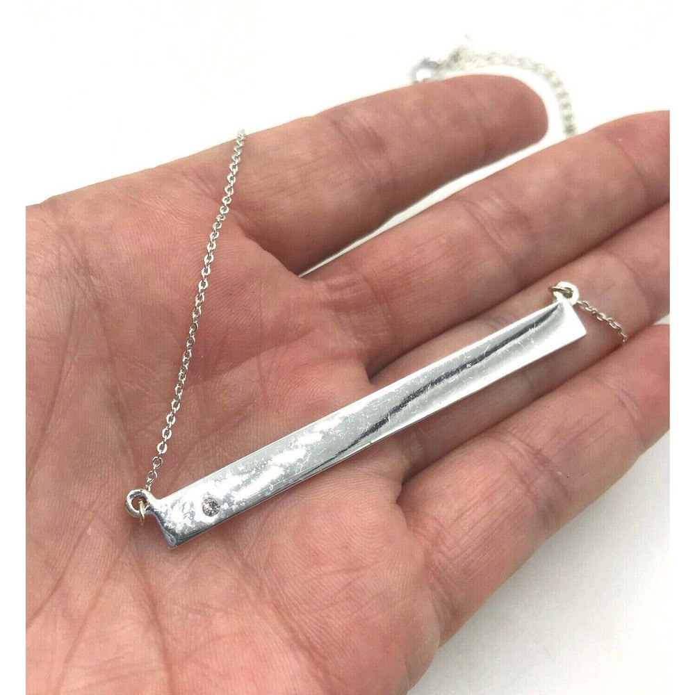 Vintage Silver Tone Express Necklace With Rectangle Bar Pendant 16"